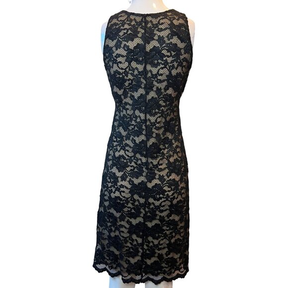 Belly Basics Sheath Dress Floral Lace Overlay V-Neck Sleeveless Black Size P - Picture 2 of 6